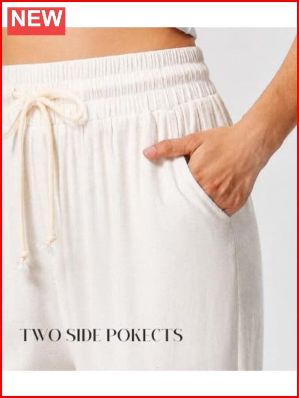 Linen Wide Leg Drawstring Pants with Pockets - Picture 4 of 6